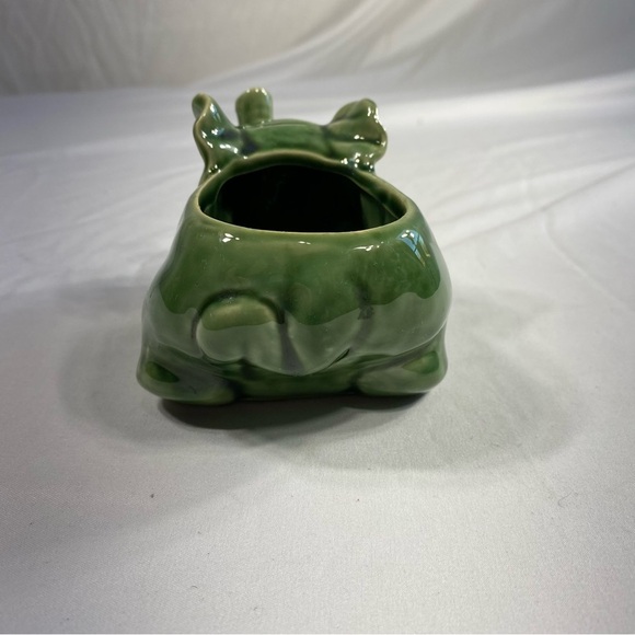 Green Glazed Trunks Up Good Luck Small Elephant Planter - Picture 6 of 7